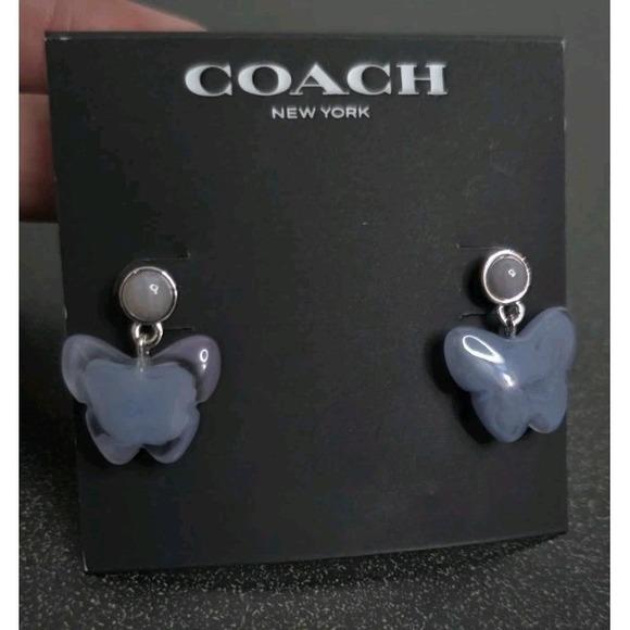 NEW Coach Resin Butterfly Drop Earrings Silver-Plated Brass Y2K 90s - Picture 2 of 4